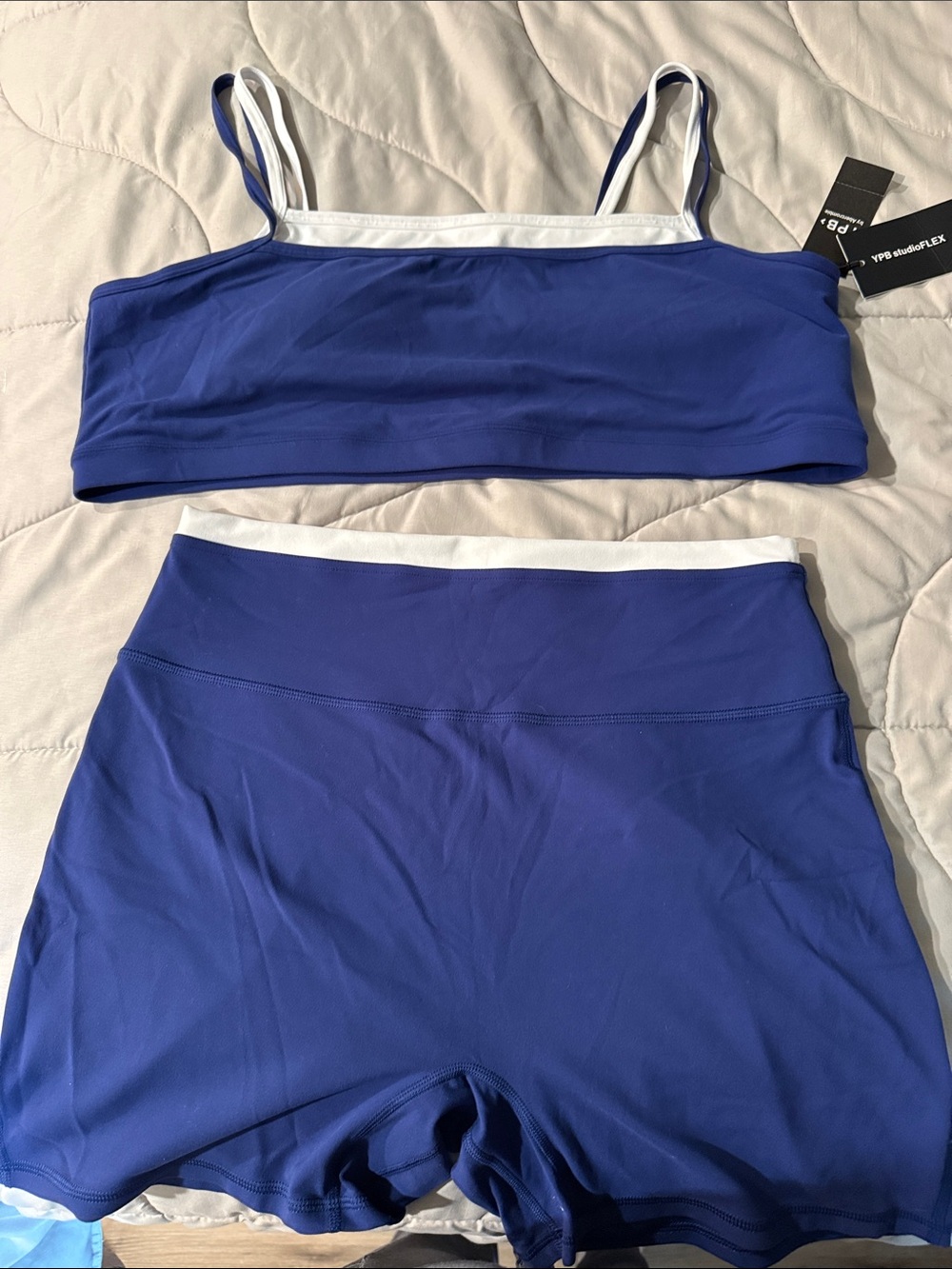 Women’s Blue Two-Piece Active Set with White Trim